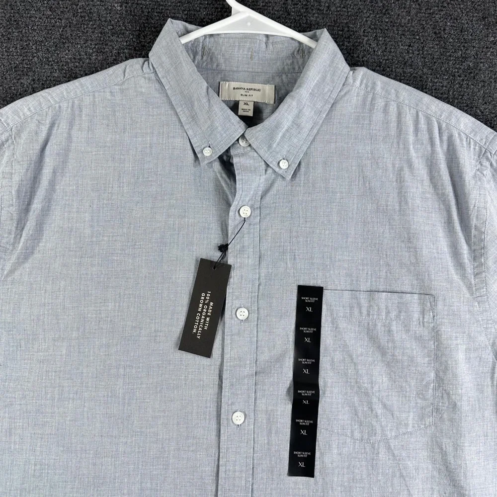 Banana Republic Mens XL‎ Slim Fit Short Sleeve Organic Cotton Button Down Shirt